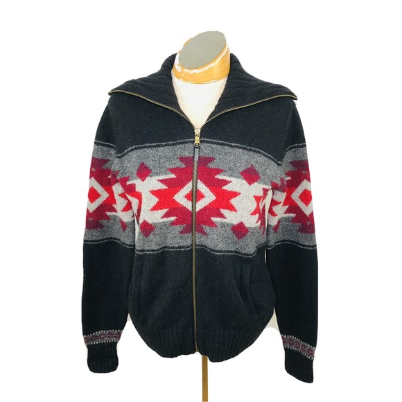 Ralph Lauren Sweaters - Lauren Ralph Lauren Knit Lambs Wool Full Zip Sweater Cardigan Red Black Grey